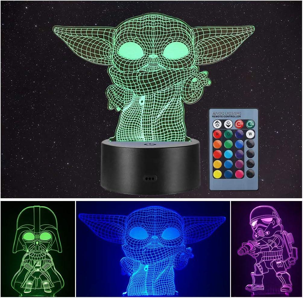 Manco 3 Pattern 3D Illusion Star Wars Night Light for Kids, 16 Color Change Decor Lamp - Star Wars Toys and Gifts Baby Yoda/Darth Vader/Stormtrooper