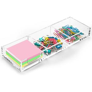 WORHE Sticky Note Holder 3 In 1 Clear Acrylic Self-Stick Memo Pads Holders Desk Organizer for School Office Home, Post Pop Notes Dispenser for 3"X3" Note Pads (BQ211), 11.6" x 3.9"
