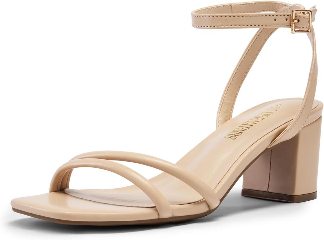 DREAM PAIRS Women's Chunky Strappy Heels Square Open Toe Ankle Buckle Low Heels Sandals for Daily Wedding Party Dress (6, Nude-pu)
