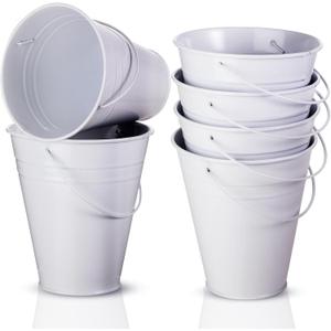 Sadnyy 6 Pack 5" Small White Metal Galvanized Buckets Bulk with Handle Mini Metal Buckets Pails for Halloween Christmas Party Favors Decoration Candy Container Centerpiece for Table Vase