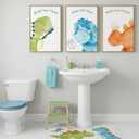 3Pcs Dinosaur Nursery Canvas Wall Art Funny Cute Dinosaur Bathroom Painting Pictures Wall Decor Posters Prints Artwork for Toilet Lavatory Home Decoration Unframed