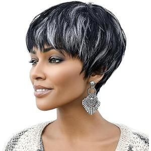 DOcute Black and Grey Short Cut Wigs For Black Women Salt And Pepper For Women Pixie Human Glueless For Black Women Glueless Bob Short Wig Human Hair Pre Plucked Pre Cut No Knots And No Hair Loss