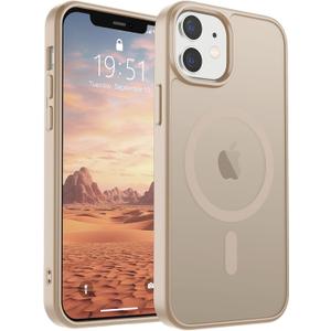 SUPFINE Magnetic for iPhone 12 Mini Case & iPhone 13 Mini Case (Compatible with MagSafe) (Military Grade Drop Protection) Slim Translucent Matte Shockproof Phone Cover,Desert Gold