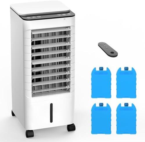 Windowless Portable Air Conditoners, 3-IN-1 Portable AC with Remote, 3 Modes 3 Speeds, 1.16Gal Tank & 12H Timer, 45° Oscillation, Fast Cooling Quiet Ventless Swamp Cooler for Room Home Office, Pearl