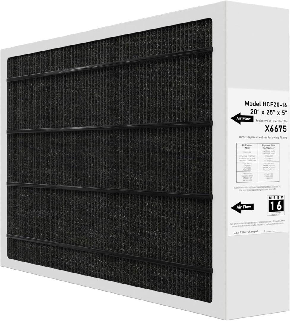 X6675 Merv 16 Air Filter 20x25x5 Efficient Air Filter Compatible with Lennox X6675 and Lennox HCC20-28 Furnace HVAC System, Part Number HCF20-16 1 Pack