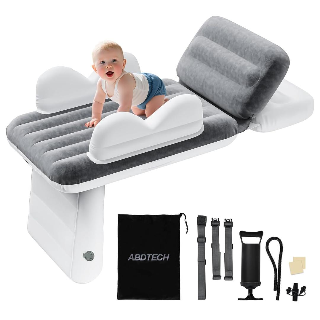 Inflatable Toddler Airplane Bed - Grey Portable Kids Travel Bed with Airplane Seat Extender for Kids - Inflatable Toddler Travel Bed with Manual Pump,Seat Belt and Travel Bag