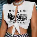 Avanova Women Sexy Tie Front Crop Tops V Neck Tank Tops Sleeveless Shirts Festival Clubwear White LX01 3X-Large (White, XXXL)