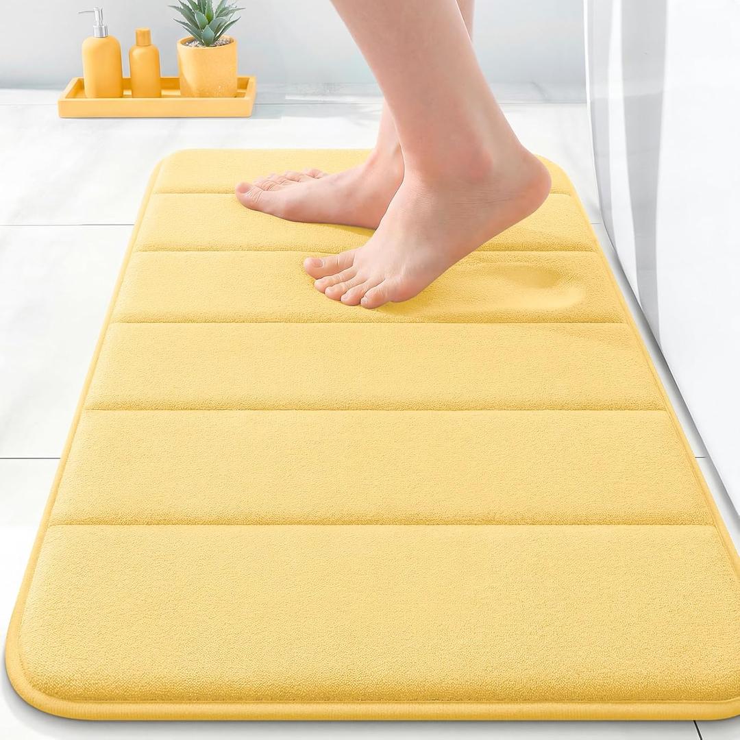 OLANLY Memory Foam Bath Mat 24x16, Super Soft Absorbent Bathroom Rugs, Quick Dry, Machine Washable Shower Floor Rugs, Bathmat Carpet, Bathroom Home Decor Accessories, Yellow