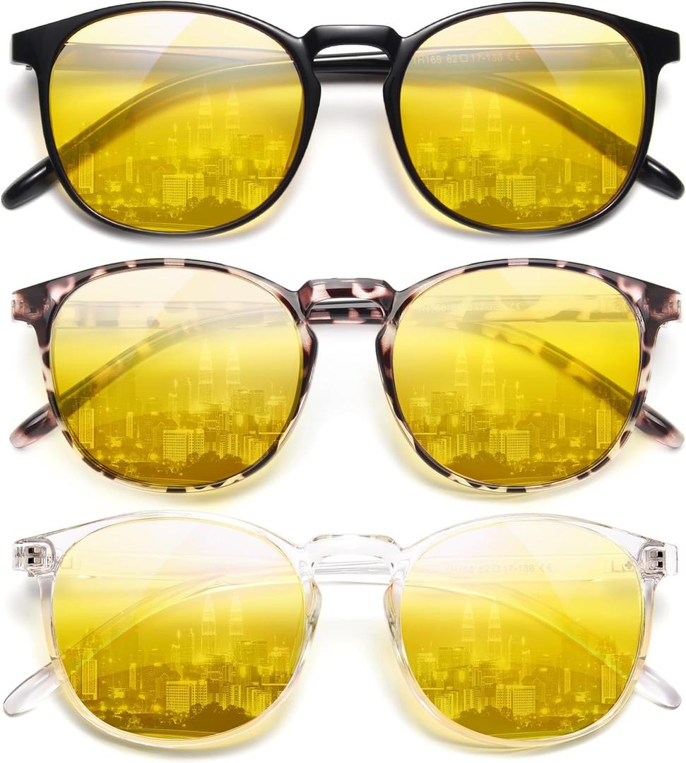 IBOANN Chic & Comfy Blue Light Glasses for Women - 3-Pack Round Frames, Screen-Ready Style with UV Protection Coating (*A1 Light Black & Leopard & Transparent)