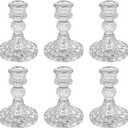 Glass Candlestick Holder,Striped Taper Candle Holders,Set of 6 Candle Stand for Table Centerpieces, Home Decor,Weddings,Festival and Parties (Clear Stripe Pattern)