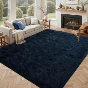 Fluffy Area Rug Blue 4x6 Rugs for Bedroom,Plush Soft Navy Blue Shag Carpet for Living Room Boys Book Room Nursery Kids Playroom Dorm Decor