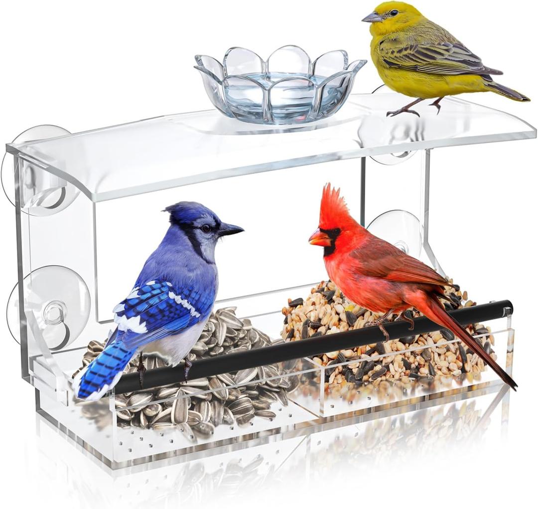 Clear Window Bird Feeder for Outdoors with Strong Suction Cups, Removable Seed Tray Acrylic Transparent Birdhouse for Viewing Wild Birds, Ideal Outside Gardening Gifts