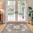 RUUGME Washable 3x4 Entryway Rug - Vintage Low Pile Area Rugs Non-Slip Stain Resistant Carpet for Entrance Kitchen Hallway Soft Thin Indoor Floor Decor Mat for Bedroom Front Door Bathroom(Beige,3x4)