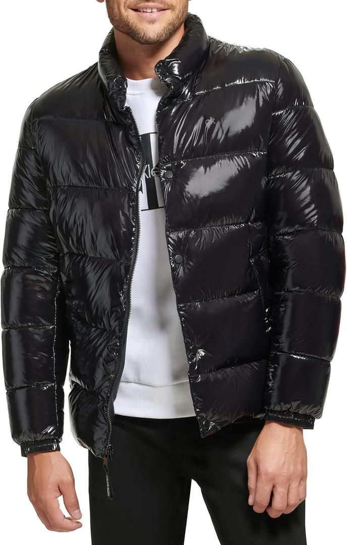 Calvin Klein mens Quilted Water-resistant Puffer Jacket (Medium, Snap Front Black)