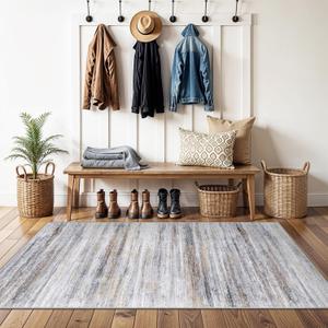 3x4 Rugs Washable Entry Rug: Easy-to-Clean Carpets for Large Entryway Hallway Kitchen Bedroom - Stain and Water Resistant Carpet with Non-Slip Backing - Soft Low-Pile Door Mat Beige Grey