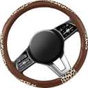 Road Comforts Steering Wheel Cover - Made with PVC Leather and Leopard Fabric - Universal 14 1/2 inches to 15 inches for Most Automotive Steering Wheel - Cheetah Print - Brown