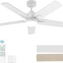 42 Inch White Ceiling Fan with Light and Remote Control,Dimmable 3 Color Temperatures LED Ceiling Fan,6 Speeds Reversible DC Motor,5 Blades Modern Ceiling Fans for Indoor or Covered Outdoor