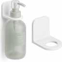 [Strong Adhesive] Shower Bottle Holder Wall Mounted, [Fits Most Pump Bottles] Drill-Free Soap Dispenser Rack for Bathroom & Kitchen, Minimalist Lotion & Shampoo Hook with 2 Size Adapter Rings - 1pcs