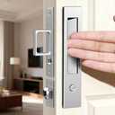 Privacy Pocket Door Lock with Pop-Up Pull Handle, Pocket Door Hardware for Bedroom, Bathroom and Office, Recessed Flush Sliding Door Lock, Fits 1-3/8" to 2-1/4" Thick Doors, Silver