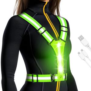 LED Reflective Running Vest - Light Up With 3 Modes, Rechargeable Night Gear for Runners - Safety Belt for Women Men