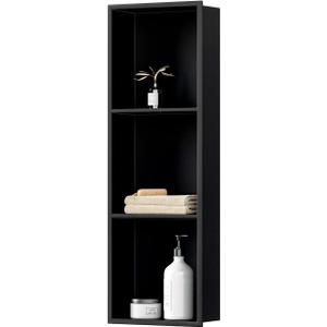 VHH 12" x 36" No Tile Needed Shower Niche, Black Stainless Steel 3-Tier Recessed Wall Niche for Bathroom Shower Wall, 11"x35"x3.95"