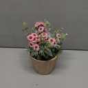 9" Artificial Pink Daisy Flower Plant with Eucalyptus Leaves in Light Wood Grain Pot, Lifelike Faux Potted Flowers for Indoor Home Office Bedroom Bathroom Table Shelf Spring Decor Gift