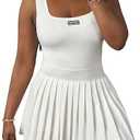 Women's Plus Size Pleated A Line Mini Dresses Letter Square Neck Sleeveless Tennis Tank Dress M