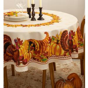 YiHomer Fall Thanksgiving Tabletop Collection for Kitchen Dining Decoration Parties Harvest, Harvest Party, Tablecloth, 70" Round
