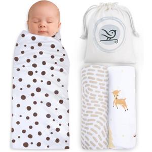 BabySparrow Muslin Swaddle Blankets 3-Pack Brown Deer 47x47 Cotton Baby Swaddles for Newborns, Soft Breathable Receiving Blankets & Newborn Essentials, for Girls & Boys, Single Extra Large