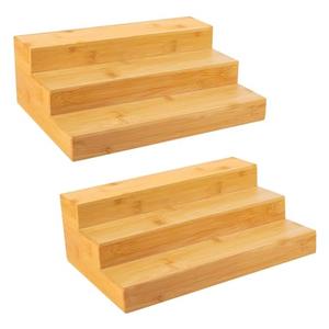 MillTu Bamboo Spice Rack Organizer for Cabinet 3 Tier Countertop Step Spice Shelf for Kitchen Storage and Organizer (2 Pack, Cabinet)