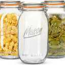 Wide Mouth Mason Jars 64 oz 3 Pack Half Gallon Glass Jar with Airtight Lids, Large Mason Jar with Scale Mark Food Storage Canning Jars for Pickling Flour Sugar Pasta Oats Cereal