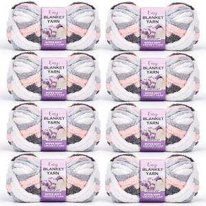 Super Soft Chunky Chenille Yarn for Crocheting,Rainbow Fluffy Velvet Plush Thick Soft Chunky Chenille Baby Blanket Yarn for Crocheting Knitting Beginners 8 * 100g(Pink White Grey