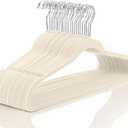 MIZGI Premium Velvet Hangers (50 Pack) Heavyduty - Non Slip Felt Hangers - Velvet Suit Hanger Ivory - Chrome Hooks,Space Saving Clothes Hanger