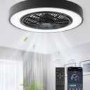 LEDIARY 20 Inch Low Profile Ceiling Fans With Lights, Led Bladeless Ceiling Fan, Remote Control Enclosed Flush Mount Ceiling Fan With Timming, 3000-6000K, 6 Wind Speed, 3000LM, 57W-Black