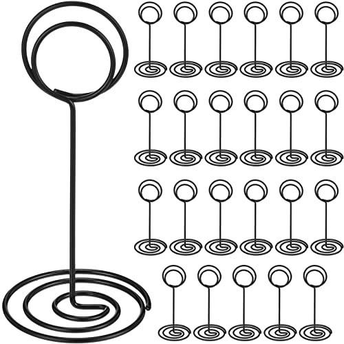 TecUnite 24 Pack 3.35 Inch Table Number Holder Place Card Wire Photo Holder Picture Name Menu Clips Memo Note Cards Stand for Wedding Reception Anniversary Birthday Party Centerpieces(Black)