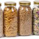 novelinks 4 Pack 64 OZ Plastic Wide Mouth Mason Jars with Airtight Lids - Wide Mouth Half Gallon Large Mason Jar 64 OZ Storage Canning Jar for Kitchen & Household Storage (Gold)