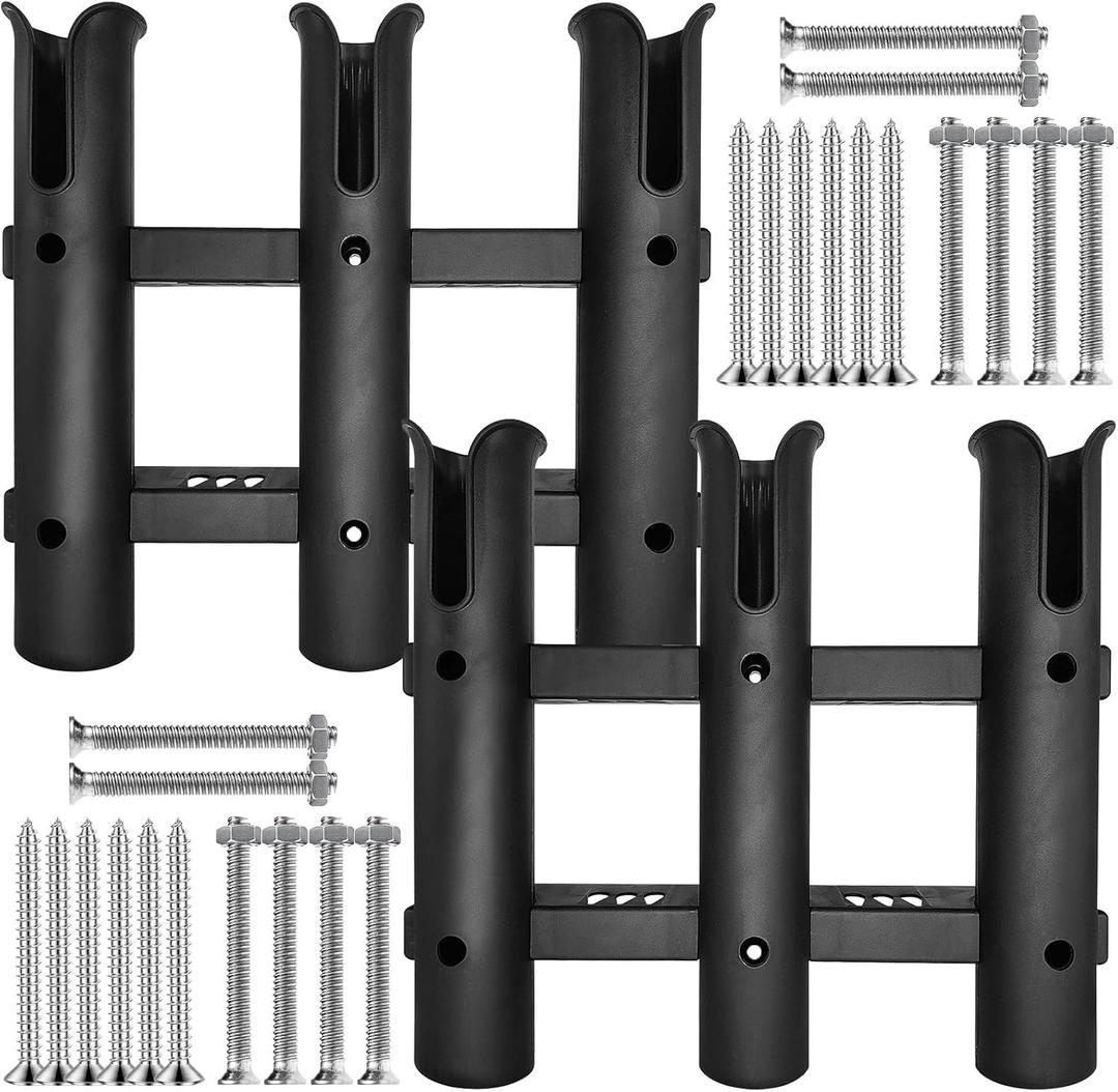 Fishing Rod Holder Bracket Tube 3 Rod Rack Wall Mounted Rod Holder Portable Fishing Pole Holders for Boat Truck Kayak Garag (Black)