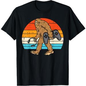 Bigfoot Sasquatch Gamer Retro Gaming Men Boys Kids Teens T-Shirt, XL