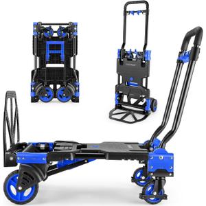 Folding Hand Truck Dolly, 330lb Convertible 4 to 2 Wheel Moving Cart, Blue