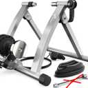 Sportneer Bike Trainer - Magnetic Indoor Cycling Trainer Stand for 26-28" & 700C Wheels, 6 Resistance Levels Stationary Bike Stand with Quick Release Lever & Front Wheel Riser Block, Silver