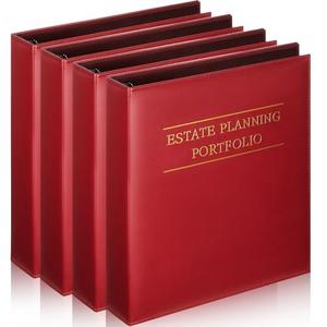 Skyygemm 4 Pcs Estate Planning Portfolio Binder PU Leather 3 Ring Binders with Gold Title and Index Tab Dividers, 11'' x 11.8'' x 2.4'' Estate Planning Organizer(Red)