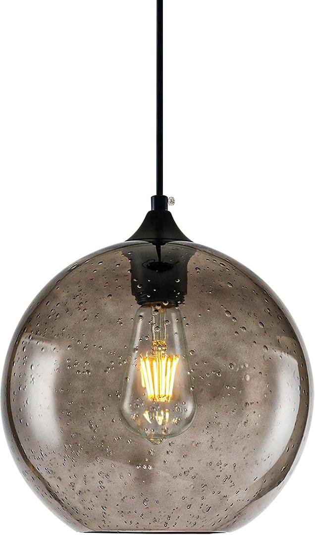 Kitchen Island Pendant Light Modern Globe Hand Blown Glass Ceiling Hanging Lights fixtures for Living Dining Room Bedroom, 9.8 Inches Diameter, 49.9 Inches Height