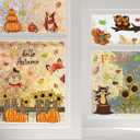7 x 6 Sheets Fall Window Clings Fall Watercolor Pumpkin Maple Leaves Scarecrow Owl Sunflower Window Stickers for Autumn Thanksgiving Harvest Home Window Decals Decor