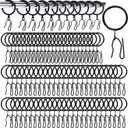 100 Pieces Metal Drapery Curtain Rings, 1.18 Inch Internal Diameter Curtain Hanging Rings with 100 Pin Hooks, Eyelets, Great for Window Door Shower Bathroom