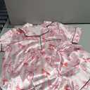 Womens Silky Pajama Sets Short Sleeve Loungewear 2 Pcs Satin Soft Pj Sets Button Down Women's Summer Sleepwear (Pink Bow)