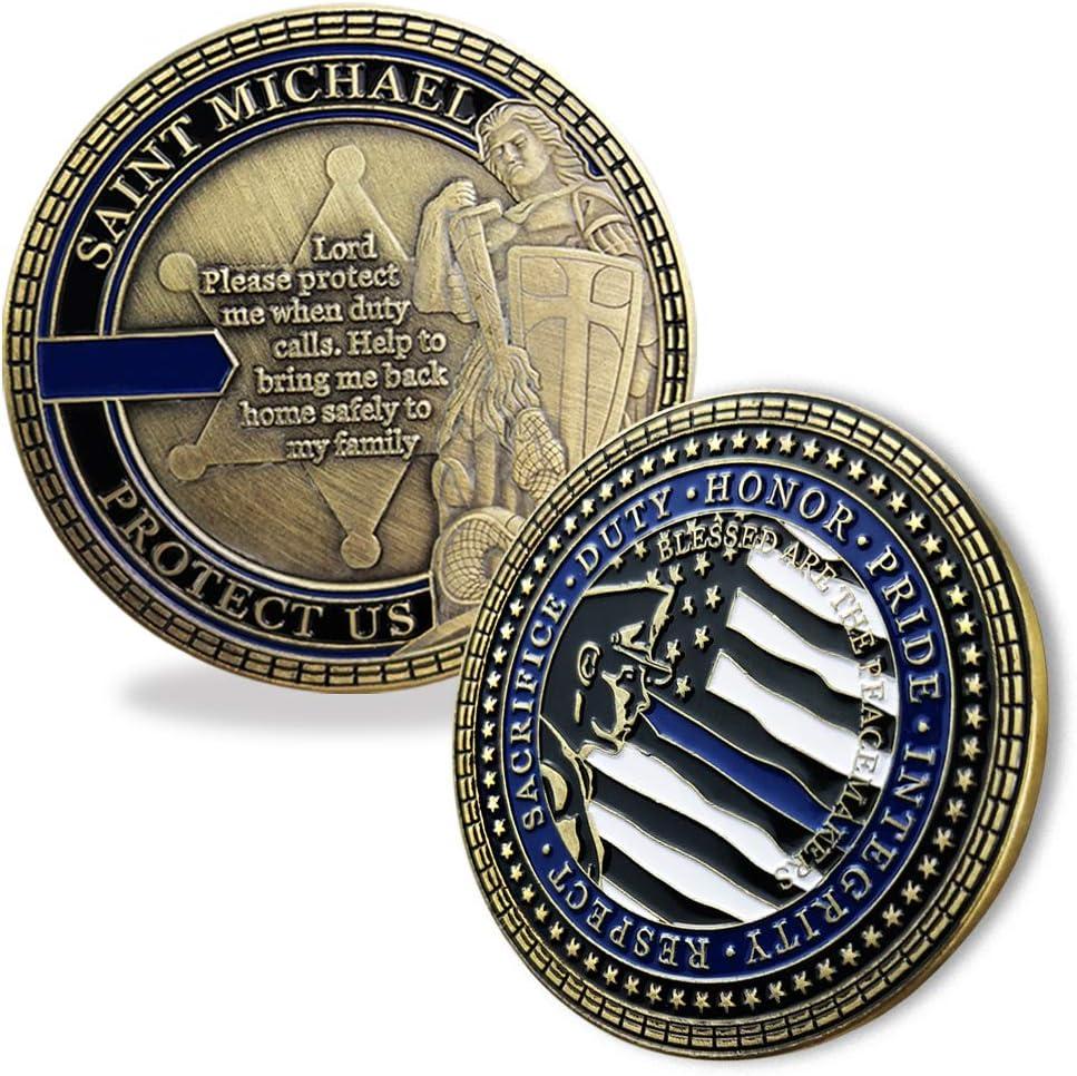 BHealthLife US Police Officer Challenge Coin St. Michael Protect US Law Enforcement Gift for Cops