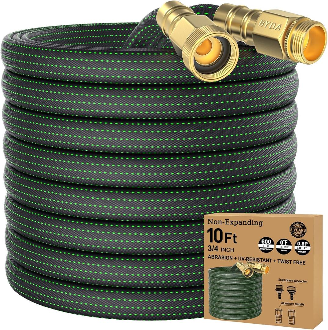 10FT Lightweight Flexible Garden Hose,Non-Slip Handles,Non-kink Hose,Solid Brass Fitting for Boats, RV Water Hose,Marine Washdown,Lawn,Garden,Leakproof TPE Hose (GreenBlack, 10 FT)