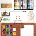 Pocket Artist Watercolor Travel Set, Travel Paint Palette, Wooden Paint Palette Travel Kit, Mini Portable Watercolor Palette with Clip for Artists Painters Students (24 Colors 15 Grid Set)