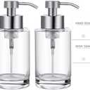 Foaming Soap Dispenser Set, 12 Oz Glass Hand Soap Dispenser with 304 Rust Proof Stainless Steel Pump, Waterproof Labels, for Bathroom Decor Kitchen College Dorm, Clear Silver Pump 2 Pack