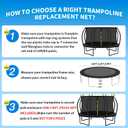 Top Ring Trampoline Enclosure Net Replacement-for 8 Curved Poles Top Ring System, Round Safety Net Only, Trampoline Accessories with Protection Buckles Adjustable Straps Zipper